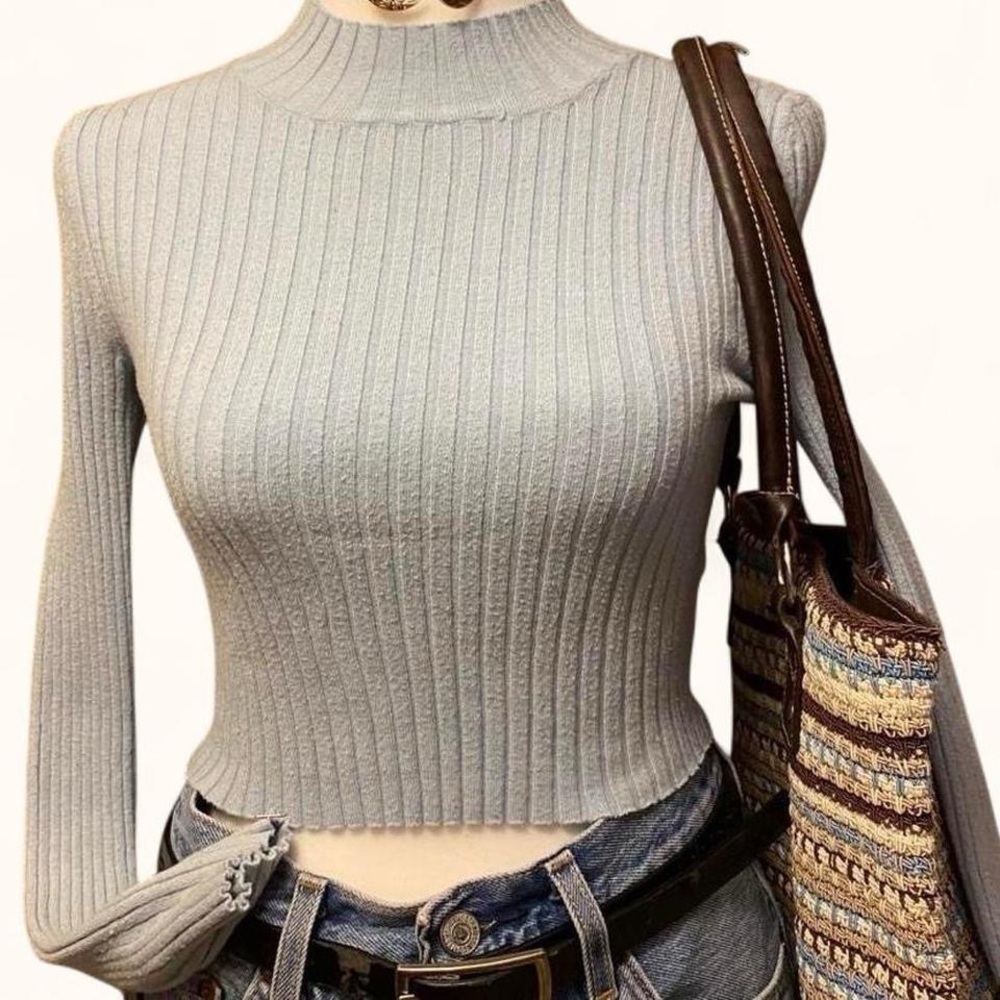 Kendall & Kylie Soft Blue Ribbed Top